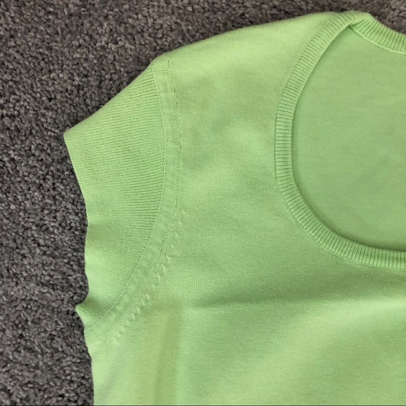Lime Top Rafaella embroidered flower sweater Lightweight Cap-sleeve Crewneck L - Picture 6 of 7